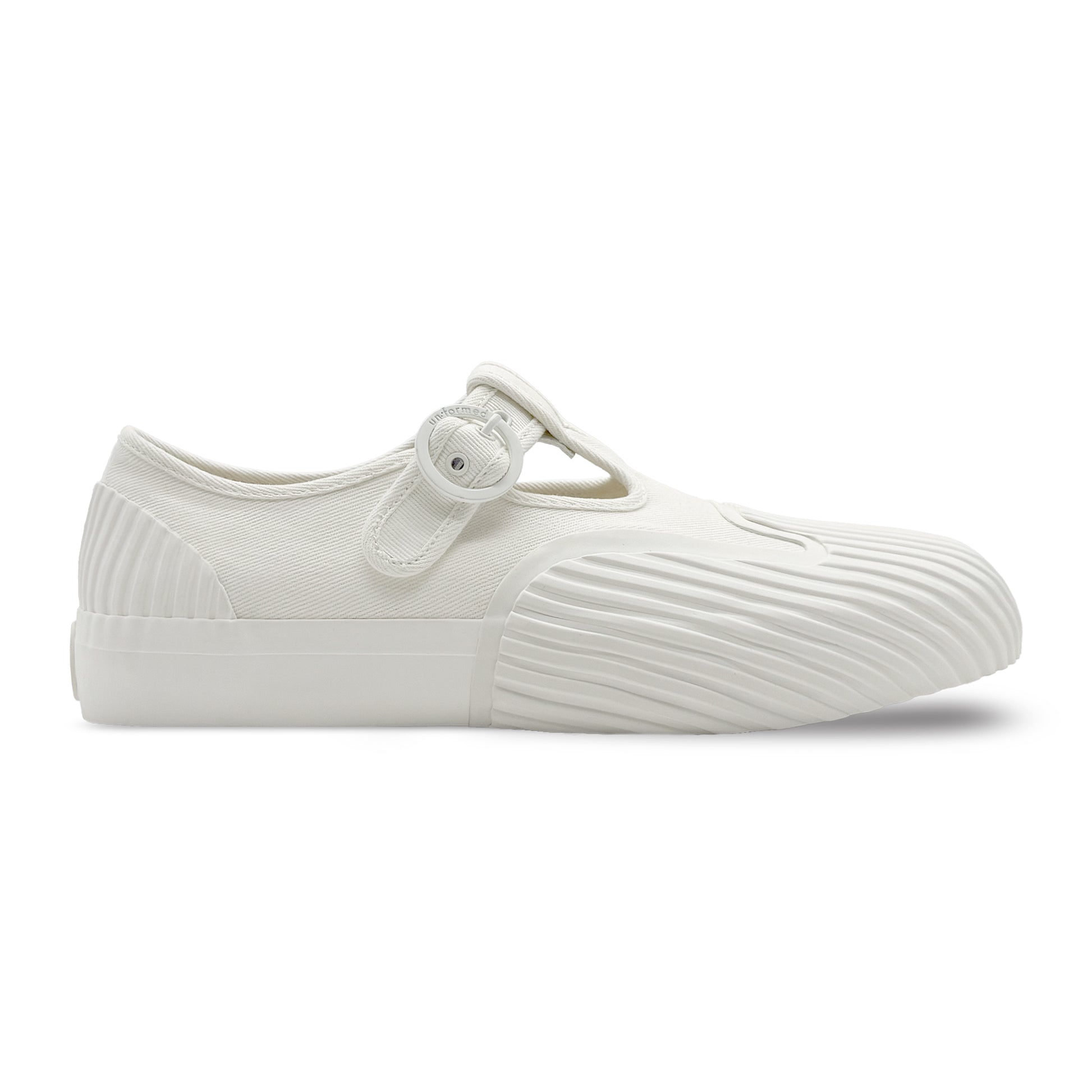 White canvas vulcanised T-strap sneakers by UNFORMED